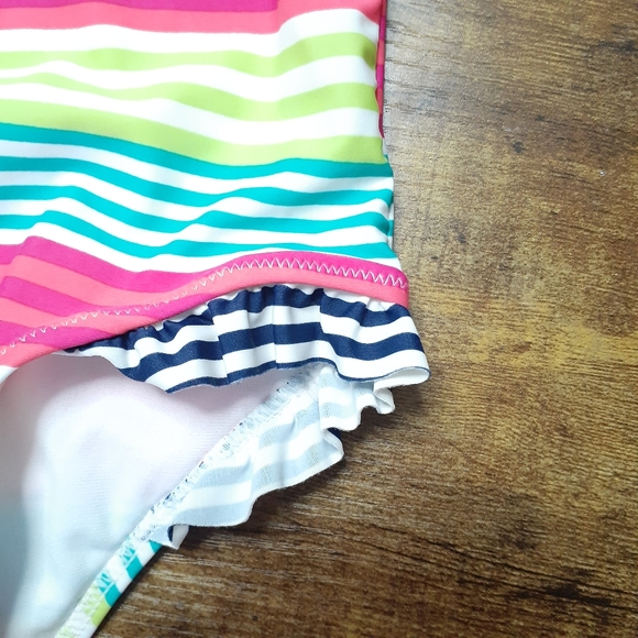 Kiko & Max Green Pink Blue Stripe Ruffle Swimsuit - Picture 2 of 5
